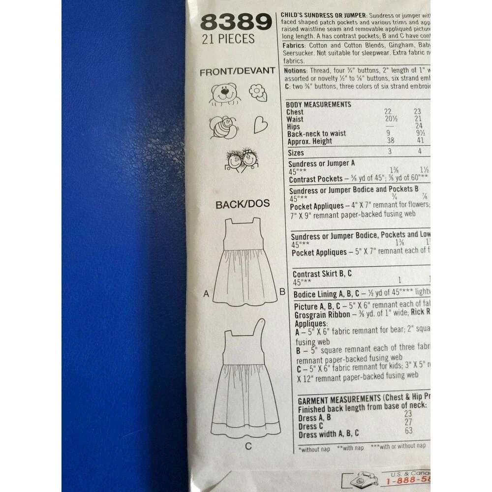 Vintage SIMPLICITY 8389 Kenna & Donna Designs Child Jumper Size 3-4-5-6 UNCUT